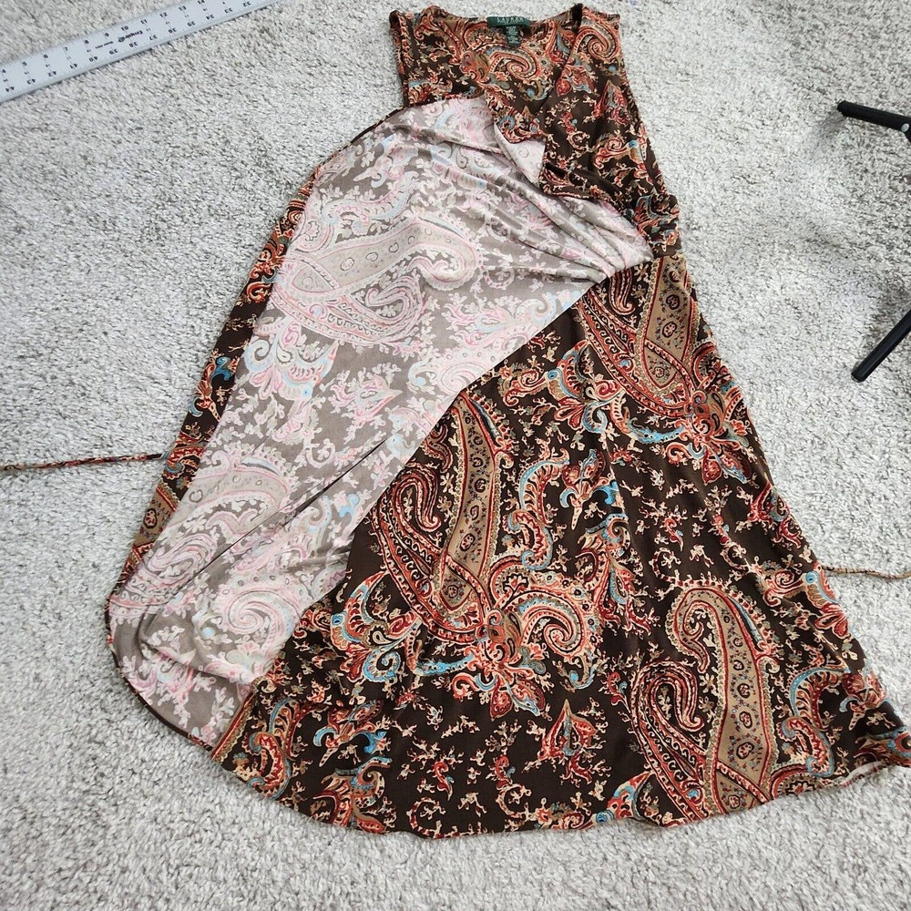 Lauren Ralph Lauren Paisley Print Faux Wrap Dress Sleeveless Belted Size PM - Picture 6 of 13